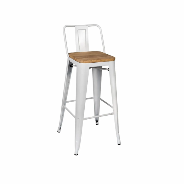 Стул барный со спинкой Клен TOLIX с деревянным сиденьем сгр042/1 (белый глянцевый, светлое дерево)