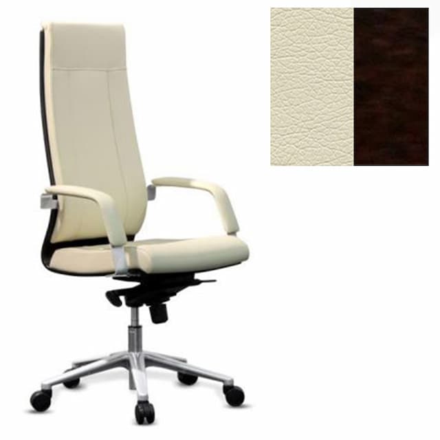 Кресло руководителя Юнитекс Торино New W экокожа премиум светло-бежевая CN1112/дерево-венге