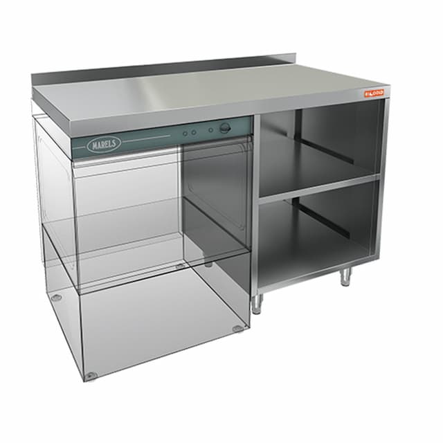 Стол закрытый с трех сторон под посудомоечную машину с полкой и бортом Hicold НБМСЗОКП-12/6БЛ